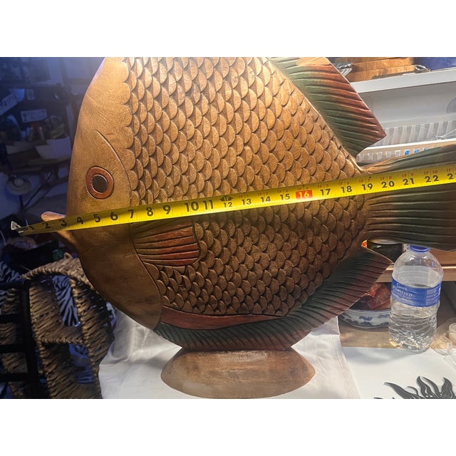 1970s Mid-Century Modern Hawaiian Tiki Style Hand-Carved Wood Tropical Fish Sculpture For Sale - Image 10 of 10