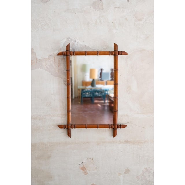Turned Wood Faux Bamboo Mirror, 1940s For Sale - Image 4 of 4