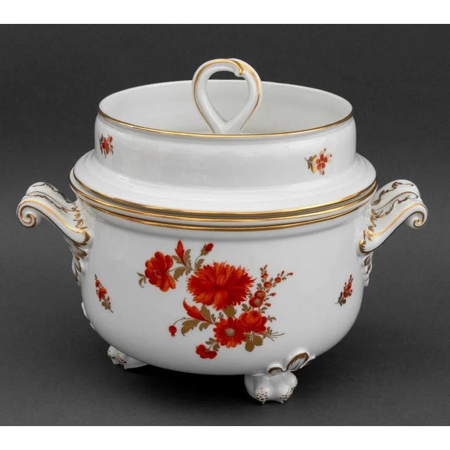 Collection of Nymphenburg Porcelain Partial Dinner Service, with red floral and gilt motif, comprising: (6) six rim soup...