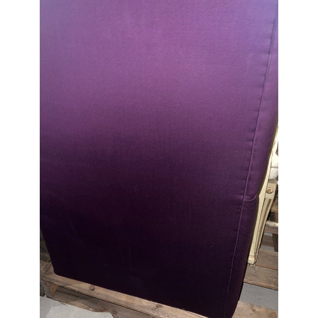 Upholstered Aubergine Banquette With Chrome Detail For Sale - Image 9 of 9