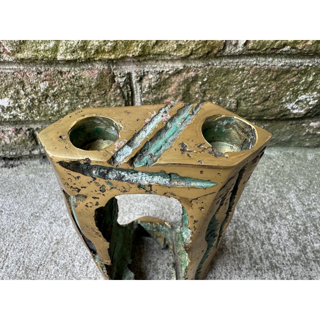 1960s Brutalist Solid Bronze Double Candle Holder For Sale - Image 13 of 16