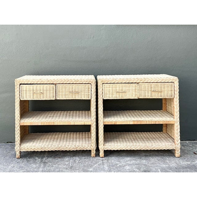 Vintage Braided Rattan Side Tables - A Pair For Sale - Image 9 of 12