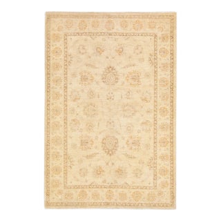 Beige Modern Oushak Handmade Floral Designed Wool Rug For Sale