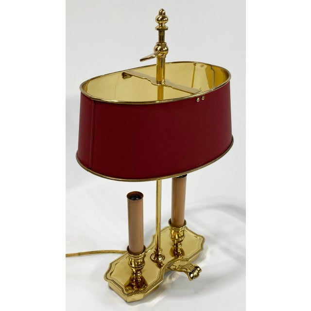 French Vintage French Style Brass Bouillotte Table Lamp W Metal Tole Shade For Sale - Image 3 of 9