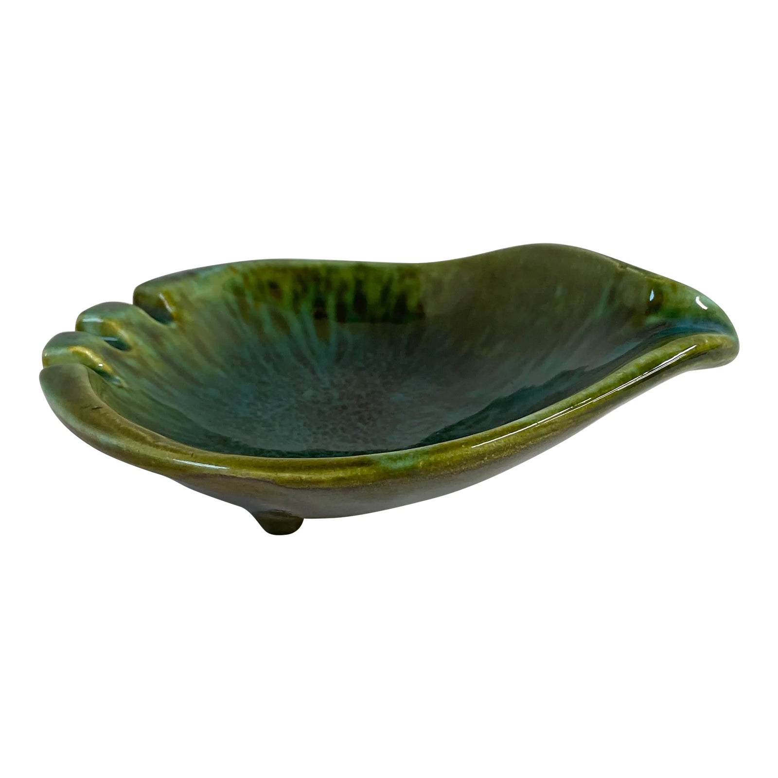 Vintage Green Drip Glaze Ceramic Ashtray Chairish