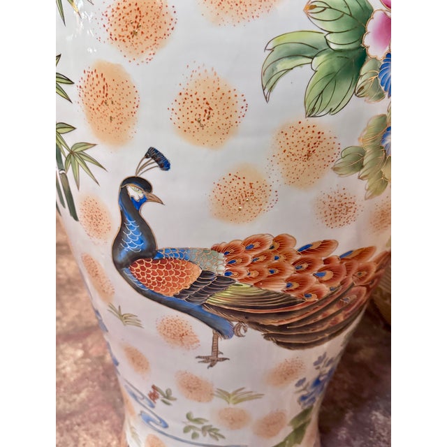 Ceramic Vintage Chinese Peacock Baluster Vase — Circa 1960 For Sale - Image 7 of 13