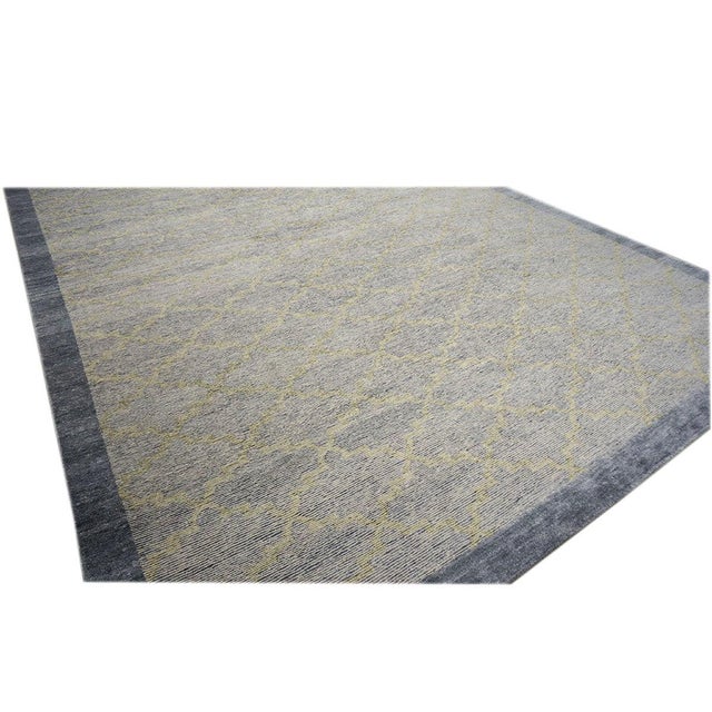 Early 21st Century Nepalese Modern Wool & Silk 10X14 Slate Blue & Light Green Handmade Area Rug #1143599 For Sale - Image 5 of 10