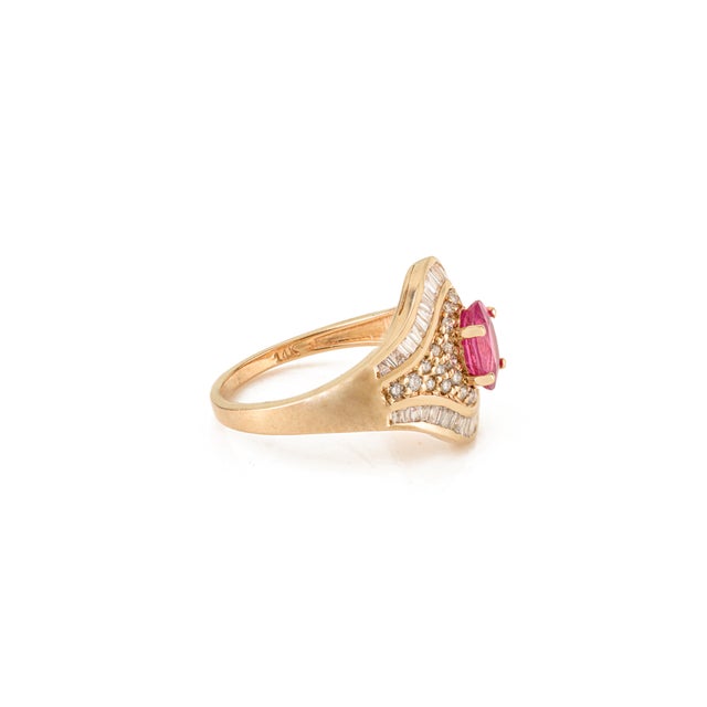 Not Yet Made - Made To Order 1 Carat Oval Ruby & Cluster Diamond Art Deco Statement Ring Size 6 in 14k Gold For Sale - Image 5 of 16
