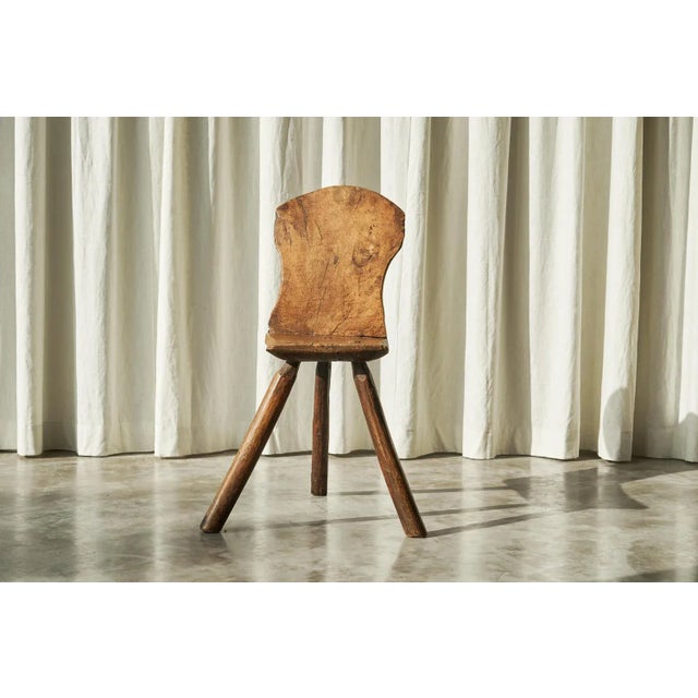 Antique Wabi Sabi Carved Tripod Side Chair For Sale - Image 4 of 10