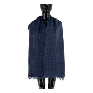 Celine Navy Blue Reversible 60% Cashmere 40% Wool Scarf For Sale
