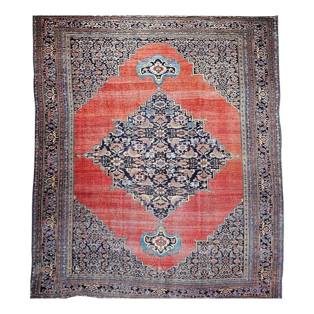 19th Century Oversized Persian Bidjar Rug, Handwoven Wool, Geometric Pattern For Sale