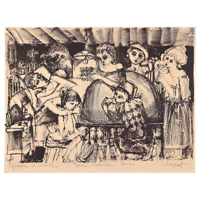Pierre Chaput, The Bedside, Original Lithograph, Mid-20th-Century For Sale