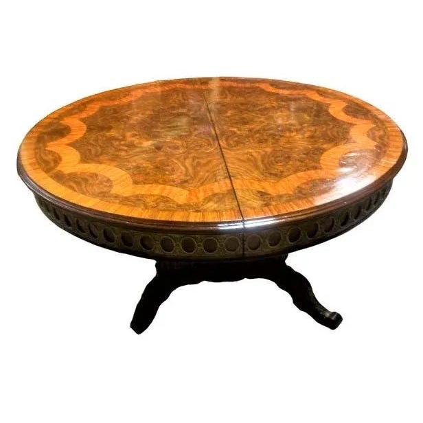 This massive 19th Century antique French Empire table is an oval 96" x 60" with both leaves, 78" wide with one leaf, and...