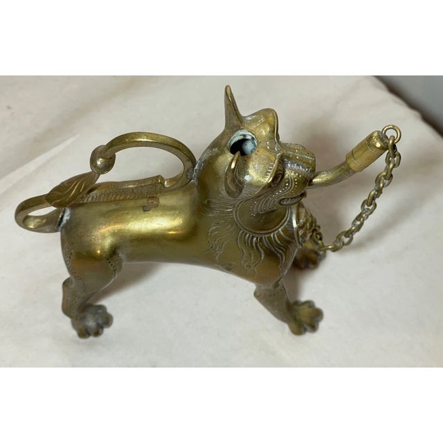Antique 1800's Bronze Brass Aquamanile Lion Oil Lamp Lighter Temple Lion Statue For Sale - Image 9 of 14