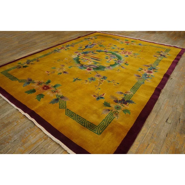 Vigorous Gold-Bronze Background With Spcial Bits of Chinese Ornament in a Chinoiserie Pattern Antique Art Deco Rug For Sale - Image 4 of 10