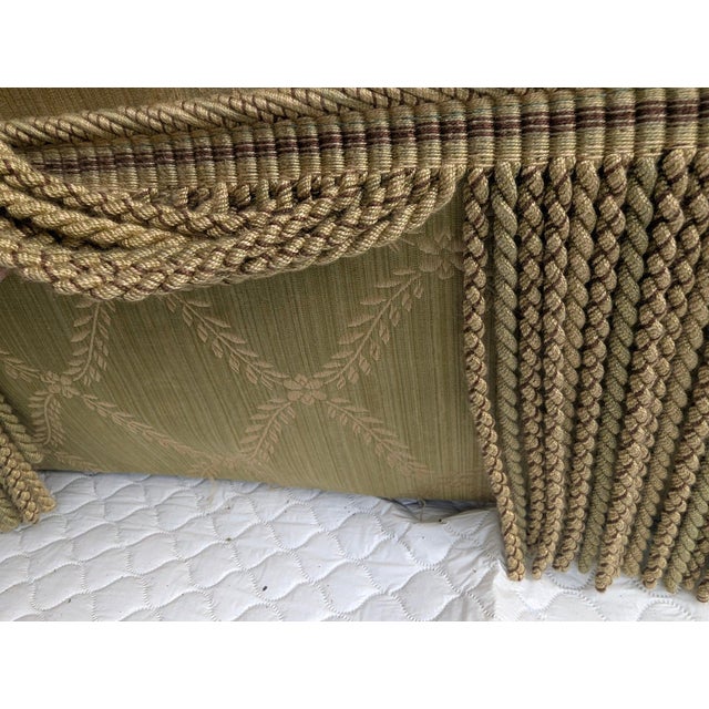 1980s Elegant Custom Made Gold Trellis Pattern Deep Seat Armchair With Bullion Fringe and Slip Covers For Sale - Image 10 of 10