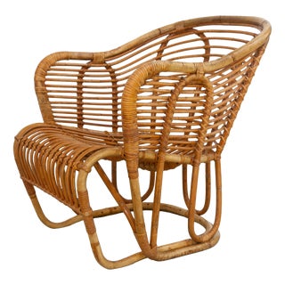 Danish Rattan Lounge Chair by Tove Kindt-Larsen for R. Wengler, 1940s For Sale