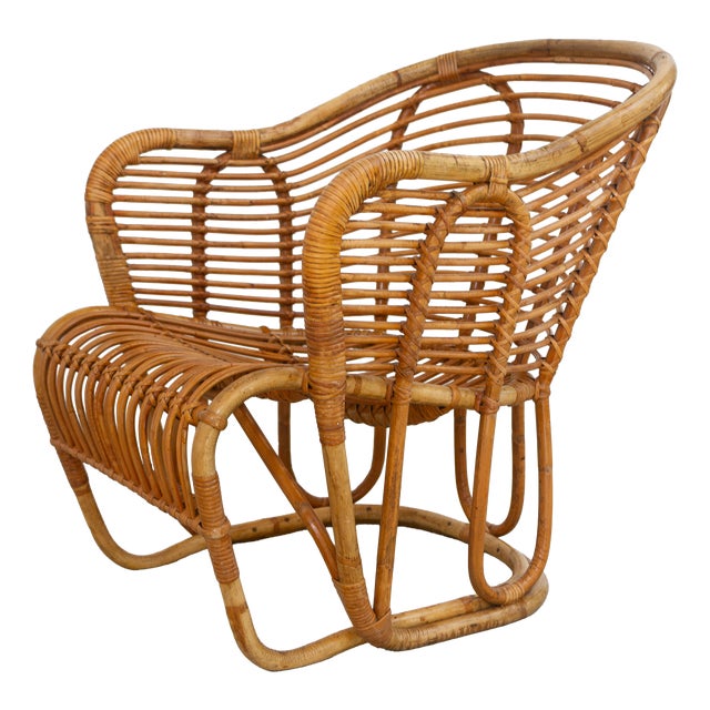 Danish Rattan Lounge Chair by Tove Kindt-Larsen for R. Wengler, 1940s For Sale