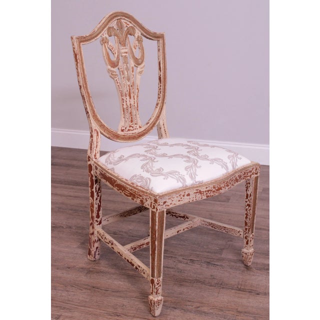Hepplewhite Style Set 6 Crackle Painted Dining Chairs For Sale - Image 4 of 13
