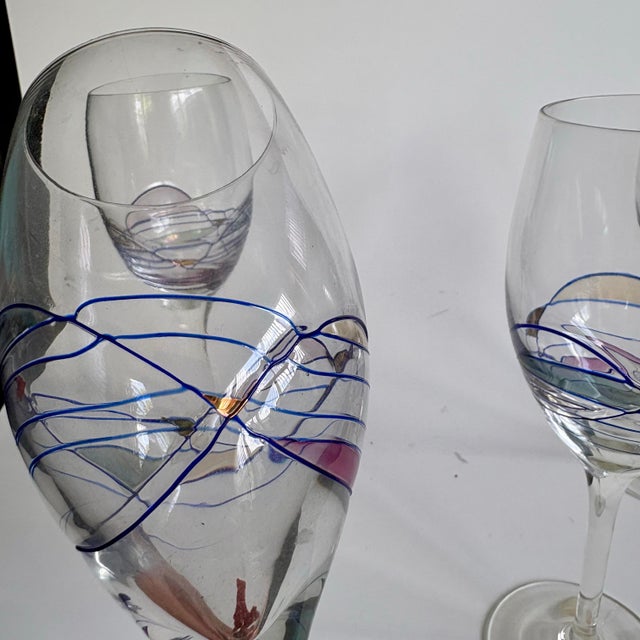 Glass 1990s Artland “Helios” Wine Glasses – Multicolor Mosaic With Gold Accents - Set of 4 For Sale - Image 7 of 9