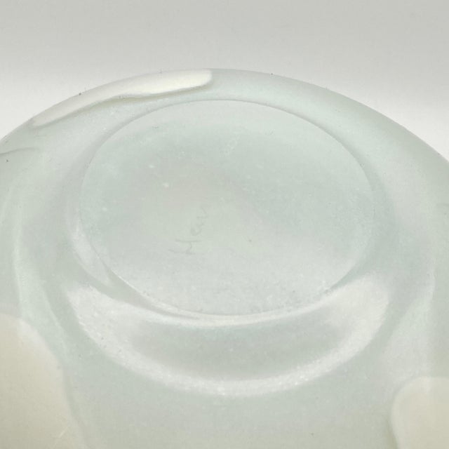 Henry Dean (Belgium) Signed Cased Art Glass Centerpiece Bowl (Translucent White With White Dots) Large, Vintage For Sale - Image 15 of 16