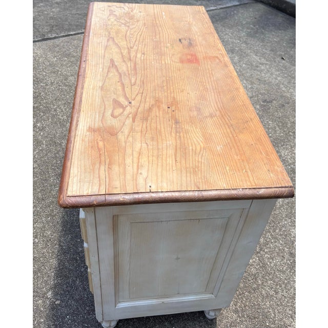 Vintage Painted Primitive Pine Chest With Natural Top For Sale In Dallas - Image 6 of 8