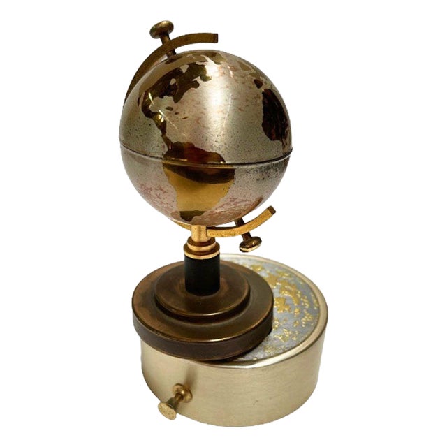 1960s Mid-Century Brass Spinning Music Box Globe Desktop Table Lighter by Windmill For Sale
