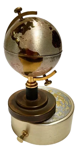 1960s Mid-Century Brass Spinning Music Box Globe Desktop Table Lighter by Windmill