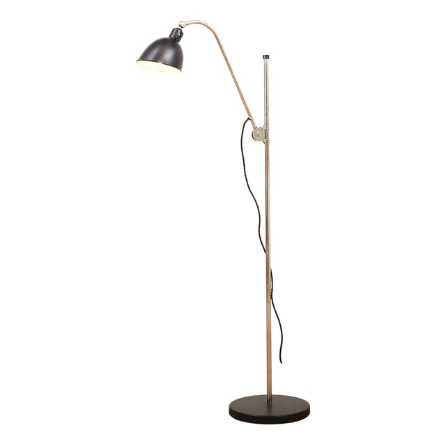 Type K Floor Lamp in Black Cast Metal Base and Lacquered Sheet Metal Shade with Rotary Switch by Christian Dell for Belmag, 1932 For Sale