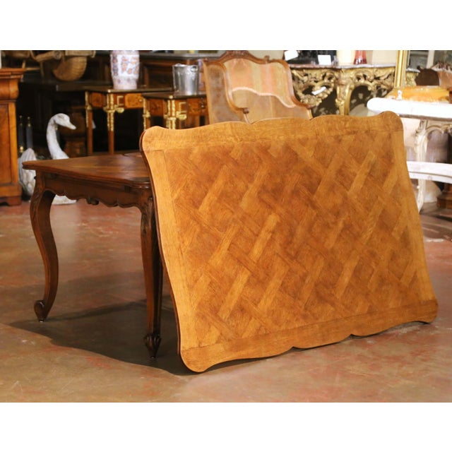 20th Century French Louis XV Oak Parquetry Refectory Dining Table With Leaves For Sale - Image 9 of 13