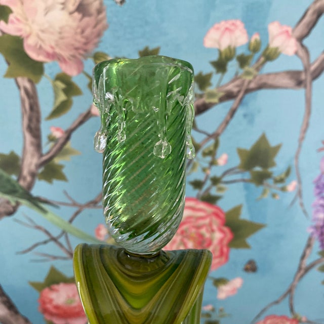 Green Late 20th Century Essie Zareh Green Blown Glass Candlesticks- a Pair For Sale - Image 8 of 11