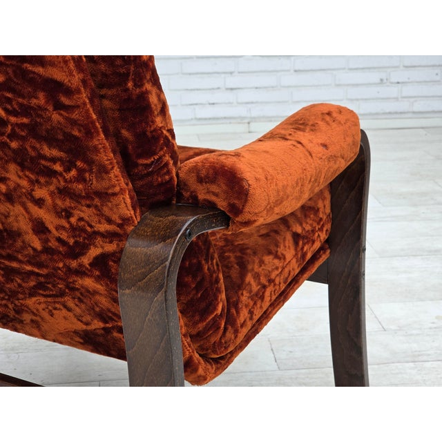Danish Lounge Chair in Velour and Bent Oak, 1970s For Sale - Image 15 of 18