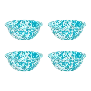 Crow Canyon Home Splatterware, 20 oz. Cereal Bowls in Turquoise & White - Set of 4