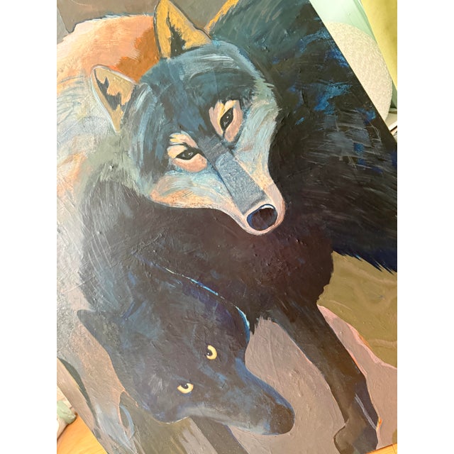 "Yin Yang" Two Wolves Painting by LWren Walraven For Sale - Image 11 of 12