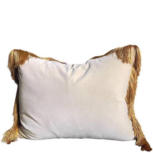 A vintage Donghia jacquard trimmed with a long silky fringe in a matching ochre shade. Backed with a soft cotton velvet in...