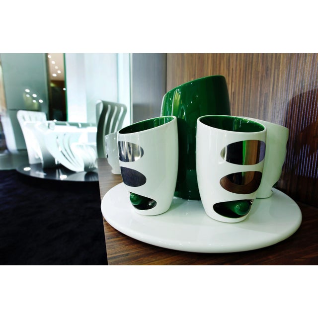 Contemporary Pressure Collection Porcelain Cups with Bottle Tray by Giancarlo Zema for Bosa, Set of 6 For Sale - Image 3 of 6