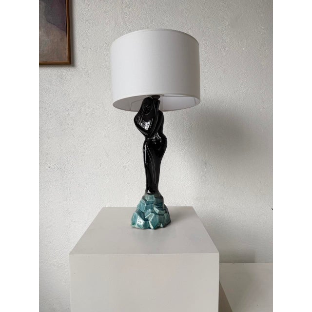 Black Ceramic Female Table Lamp from Monacera, Monaco, 1970s For Sale - Image 8 of 18