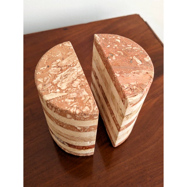Vintage Striped Travertine Demilune Bookends by Fratelli Mannelli, 1970s, Set of 2 For Sale - Image 6 of 16