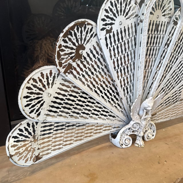 Mid 20th Century Mid 20th Century Victorian Revival Folding Fan Brass Painted Winged Griffin Fireplace Screen For Sale - Image 5 of 8