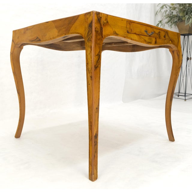 Fine Burl Olive Wood Elegant Italian Square Game Table MINT For Sale - Image 6 of 15