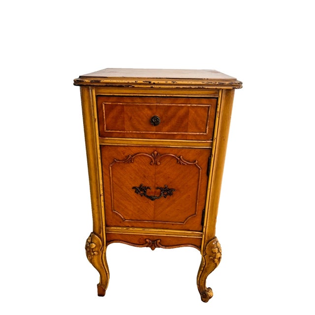 French Country Antique Nightstand Cabinet and Drawer Walnut Hand Carved French Country Style For Sale - Image 3 of 11