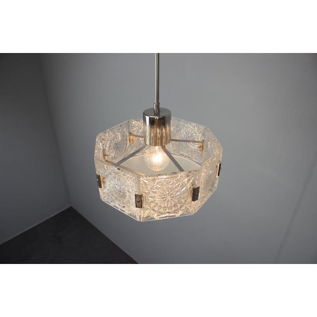 Czechoslovak Cut Glass and Chrome Pendant Light from Kamenický Šenov, 1970s For Sale - Image 11 of 13