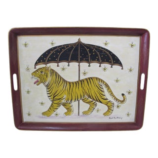 Ford Ruthling Hand Painted Tole Tray Tiger & Umbrella - the Story of Little Babaji For Sale
