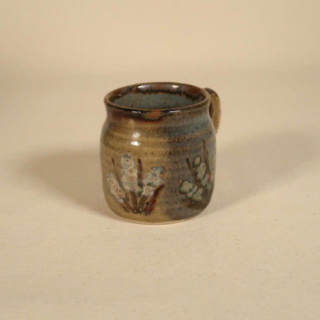 Khaki Set of Vintage 1982 Studio Pottery Ceramic Mugs With Mixed Glaze and Floral Motifs For Sale - Image 8 of 15