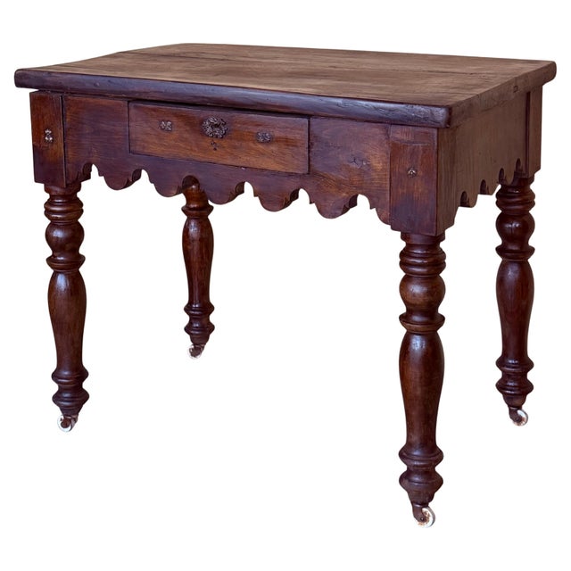 French 19th Century Writing Table on Wheels Carved Walnut Desk For Sale - Image 9 of 18