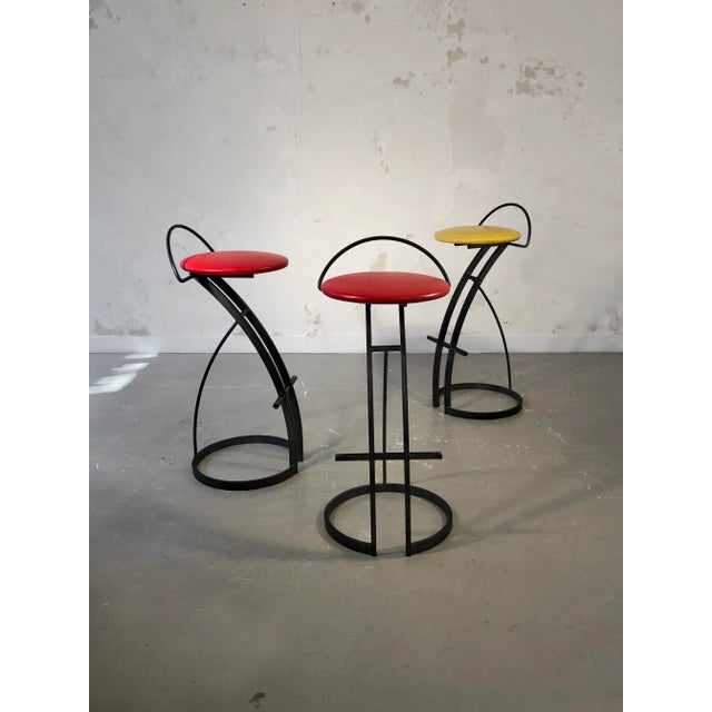Postmodern Bar Stools, France, 1980s, Set of 3 For Sale - Image 12 of 13