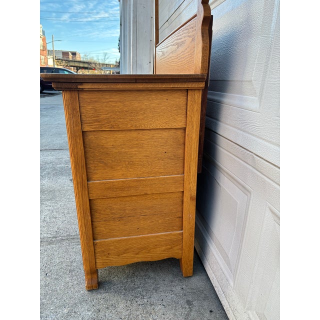 Early 20th Century Antique Oak Washstand Cabinet | Early 1900s Colonial Revival Dry Sink | Solid Oak Bathroom or Entryway Storage | Antique Small Wood Cabinet For Sale - Image 5 of 12