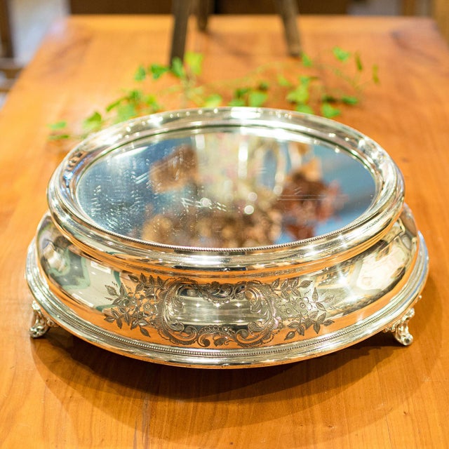 1900 - 1909 Antique Mirrored Cake Display Stand, Silver Plate, Retail, Wedding, Edwardian For Sale - Image 5 of 10
