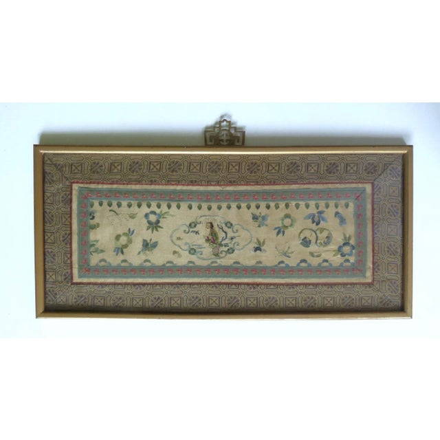 Early 20th Century Set of 3 Asian Antique Embroidery Textile Art Framed Early 20th Century China For Sale - Image 5 of 12