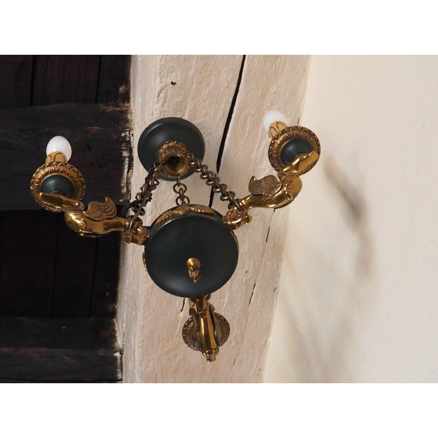 Mid-Century French Empire Style Bronze 3-Branch Swan Chandelier by Lucien Gau, 1970s For Sale - Image 14 of 18
